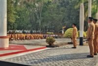 Bustami Soleman saat memimpin apel gabungan. Dok : Idal